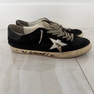 Golden Goose Super-Star Black Suede Sneakers with Silver Star PRICED TO SELL
